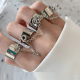 Набір кілець 4 шт з'єднані ланцюжком регульовані комплект перстнів, фото 2