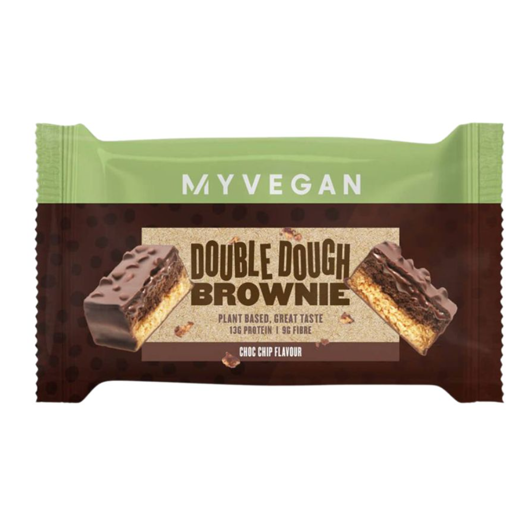 Протеїновий батончик MyVegan Double Dough Brownie Chocolate Chip, 60г (упаковка 12 шт), фото 1