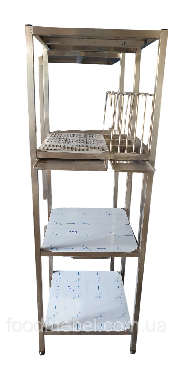 Стелаж промисловий із перфорованими полицями та тримачами для дощок із неіржавкої сталі, фото 1