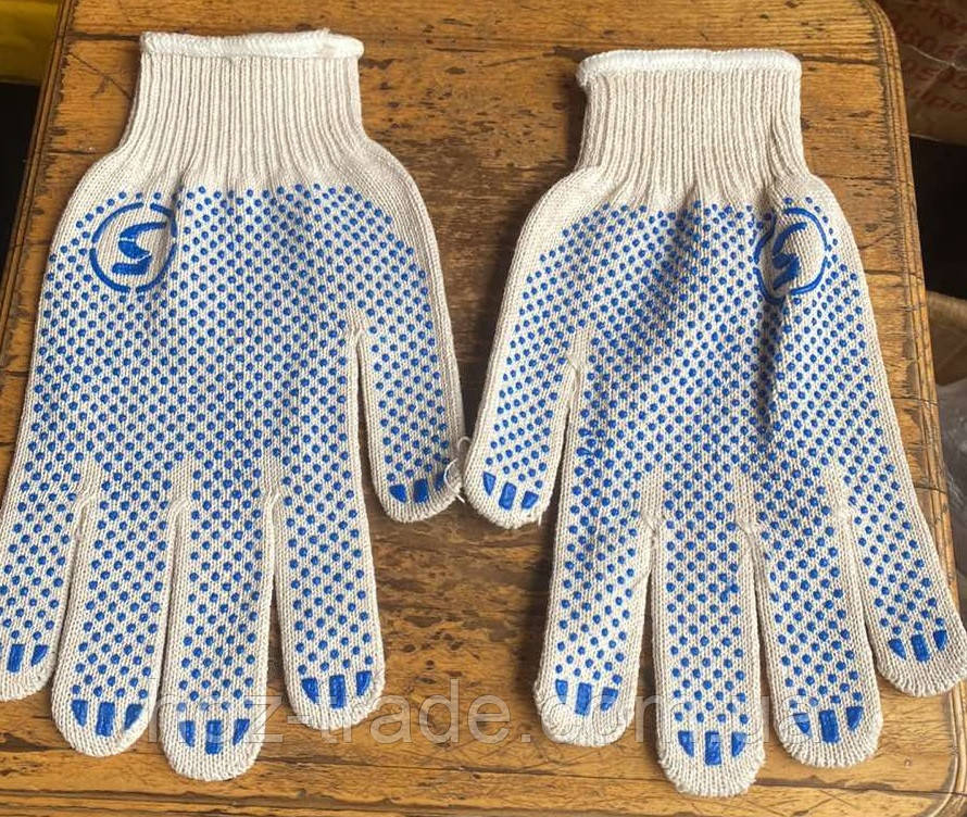 Рукавички робочі чорні з синьою крапкою ХБ Преміум «5» упаковка 10пар, фото 1