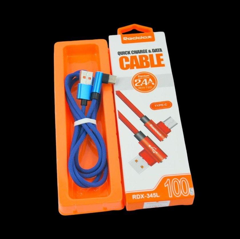 Кабель Type-C RedDax RDX-345 L 2.4 A 1 m (круглий, метал. конектор, Г-подібний) Blue