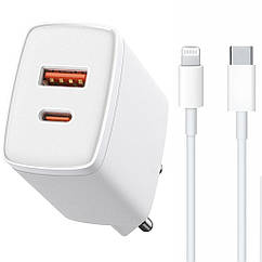 Зарядний пристрій WUW-T72 20W Type-C + USB QC18W з кабелем Type C Lightning (білий)