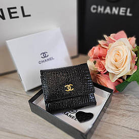 Гаманець Шанель шкіряний лакований чорний в коробці