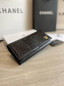 Гаманець Шанель чорний шкіряний на кнопці, в коробці