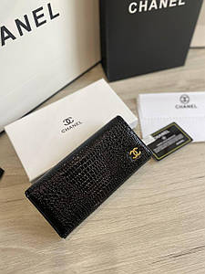 Гаманець Шанель чорний шкіряний на кнопці, в коробці