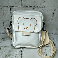 Сумочка дитяча для дівчинки крос боді з ремінцем Ведмедик 20х16х6 см Кремова 25-578-B
