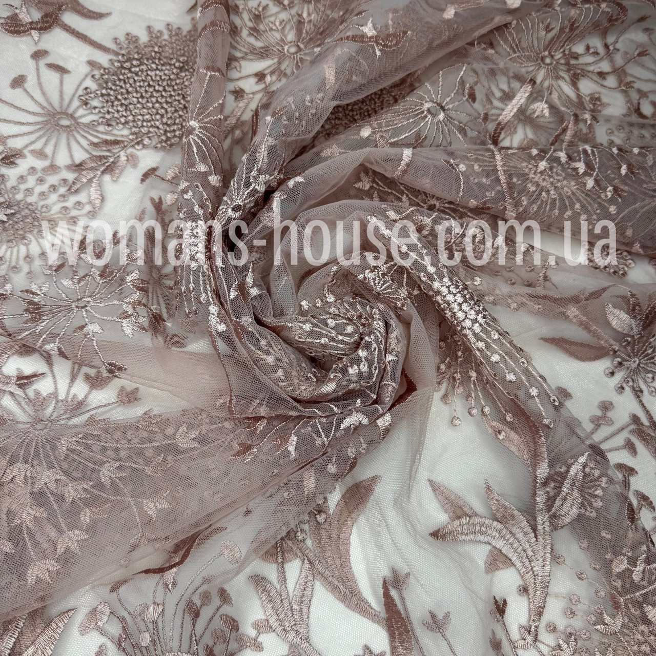 Тканина гіпюр вишита на сітці 135 см купон двосторонній Пудра, фото 1