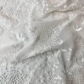 Тканина гіпюр вишитий на сітці купон двосторонній Білий