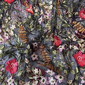 Тканина гіпюр вишитий на сітці купон двосторонній Квітковий