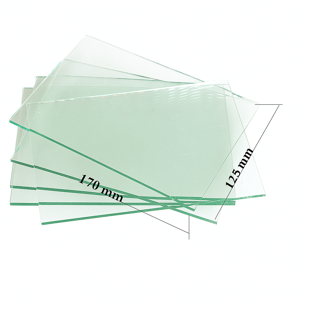 Захисне скло для піскоструминного шолома 170×125 мм, товщина 3,5 мм — прозоре, ударостійке