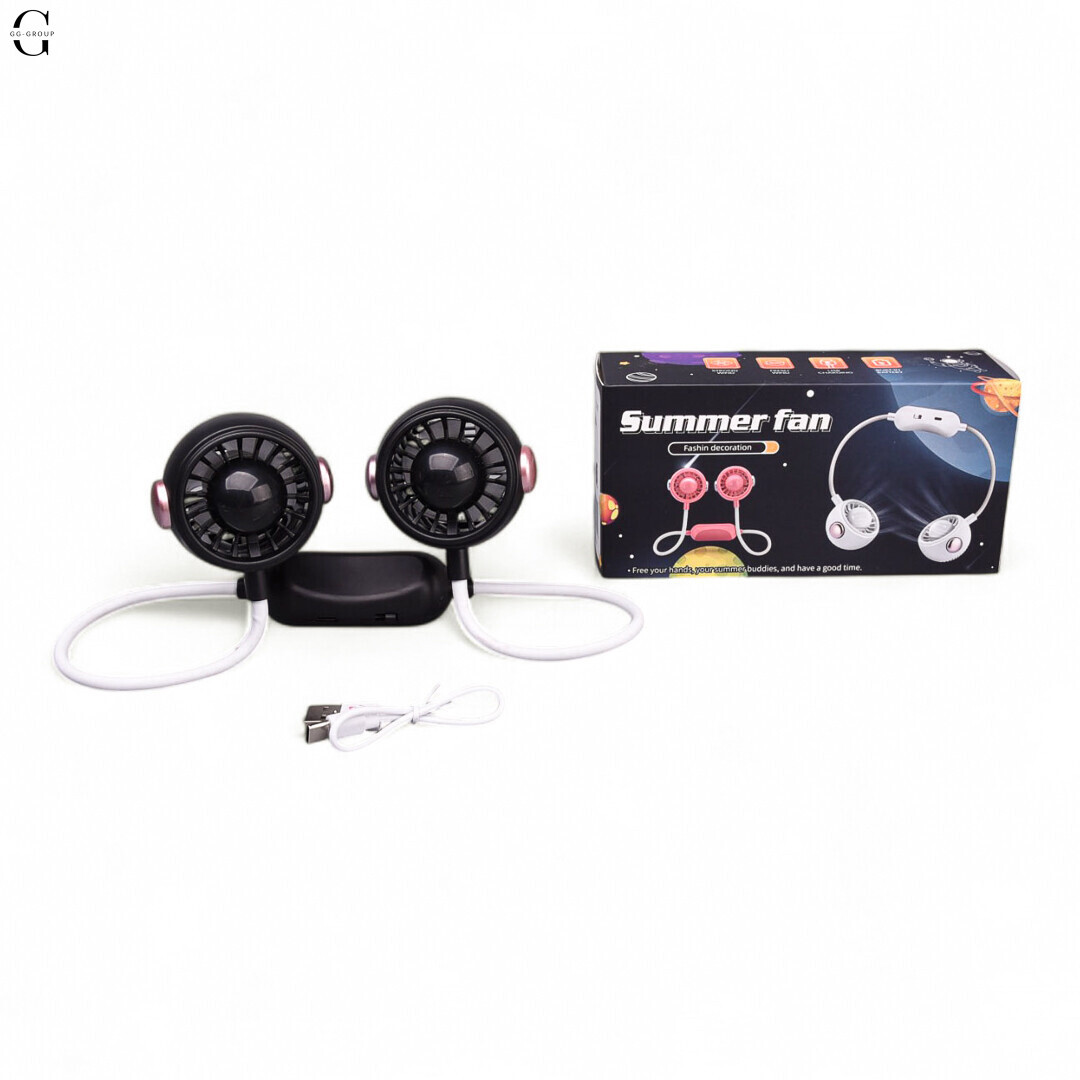 Портативний подвійний вентилятор на шию MK 5672, 60 см, акумулятор, USB Type-C, 2 режими Чорний, фото 1