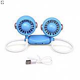 Портативний подвійний вентилятор на шию MK 5672, 60 см, акумулятор, USB Type-C, 2 режими Синій, фото 3