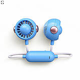Портативний подвійний вентилятор на шию MK 5672, 60 см, акумулятор, USB Type-C, 2 режими Синій, фото 5