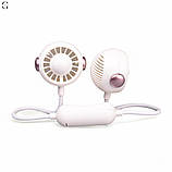 Портативний подвійний вентилятор на шию MK 5672, 60 см, акумулятор, USB Type-C, 2 режими Білий, фото 5