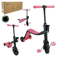 Самокат 3 в 1 велобіг та велосипед SC823 колеса EVA колір Рожевий в коробці 63х18х26см