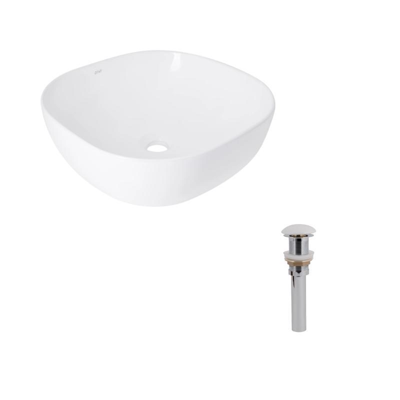 Комплект Qtap Kolibri: Раковина накладна 400x400x140 мм, White, квадратна + Донний клапан Pop-up PU02, фото 1