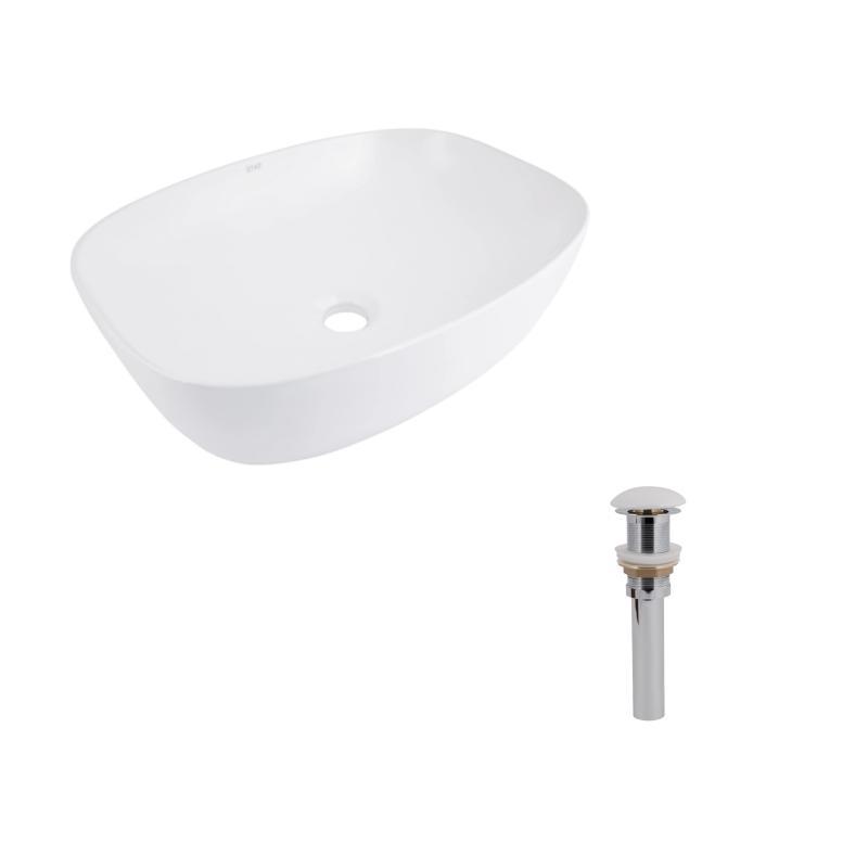 Комплект Qtap Cardinal: Раковина накладна 500×380×140 мм, White, овальна + Донний клапан Pop-up PU02, фото 1