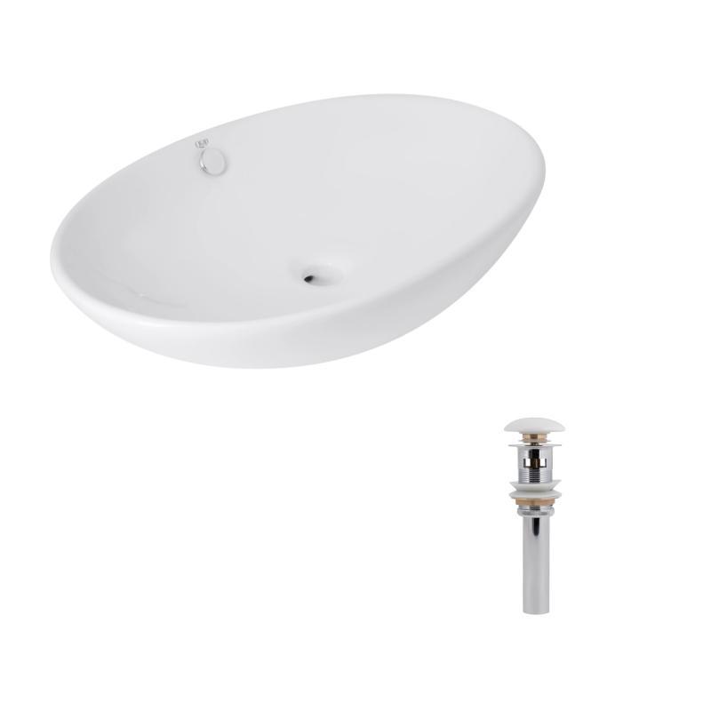 Комплект Qtap Dove: Раковина накладна 635x420x150 мм, White, овальна + Донний клапан Pop-up PU02O, фото 1