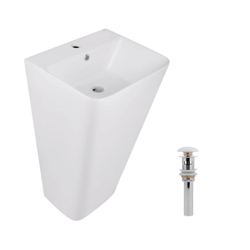 Комплект Qtap Tern: Раковина-моноблок підлогова 440x380x830 мм, White + Донний клапан Pop-up PU02O, фото 1