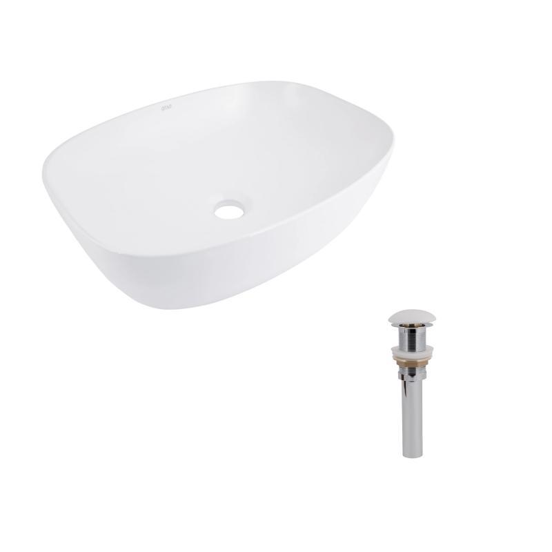 Комплект Qtap Cardinal: Раковина накладна 600x380x140 мм, White, овальна + Донний клапан Pop-up PU02, фото 1