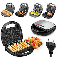 Сендвічниця 4в1 (1000Вт) Domotec MS-7704 / Електрична вафельниця зі змінними формами / Горішниця / Мультипекар гриль