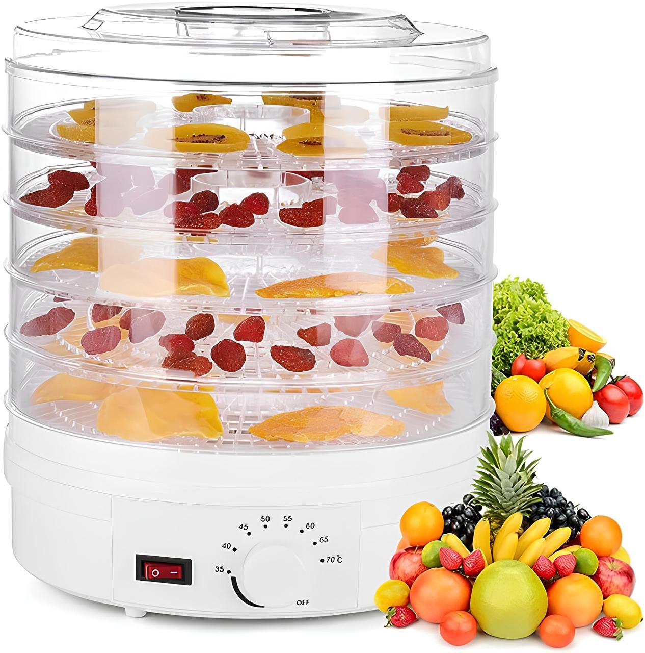 Сушарка для овочів і фруктів RESTEQ SX770C з терморегулятором, 5 піддонів, 350 Вт, Дегідратор