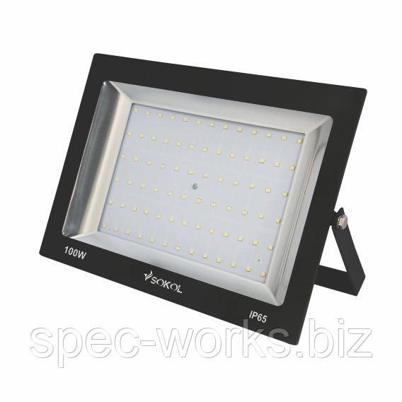 Прожектор LED-SLТ 100w 220В 6500 lm 6500K Sokol алюмінієвий корпус, загартоване скло