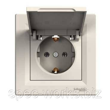 Розетка із заземленням із кришкою крем Schneider Asfora EPH3100123