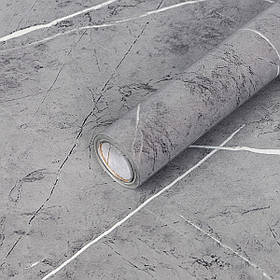 Самоклеюча плівка ламінована для стільниці, меблів в рулоні 0.6х3 метра, сірий мармур глянець