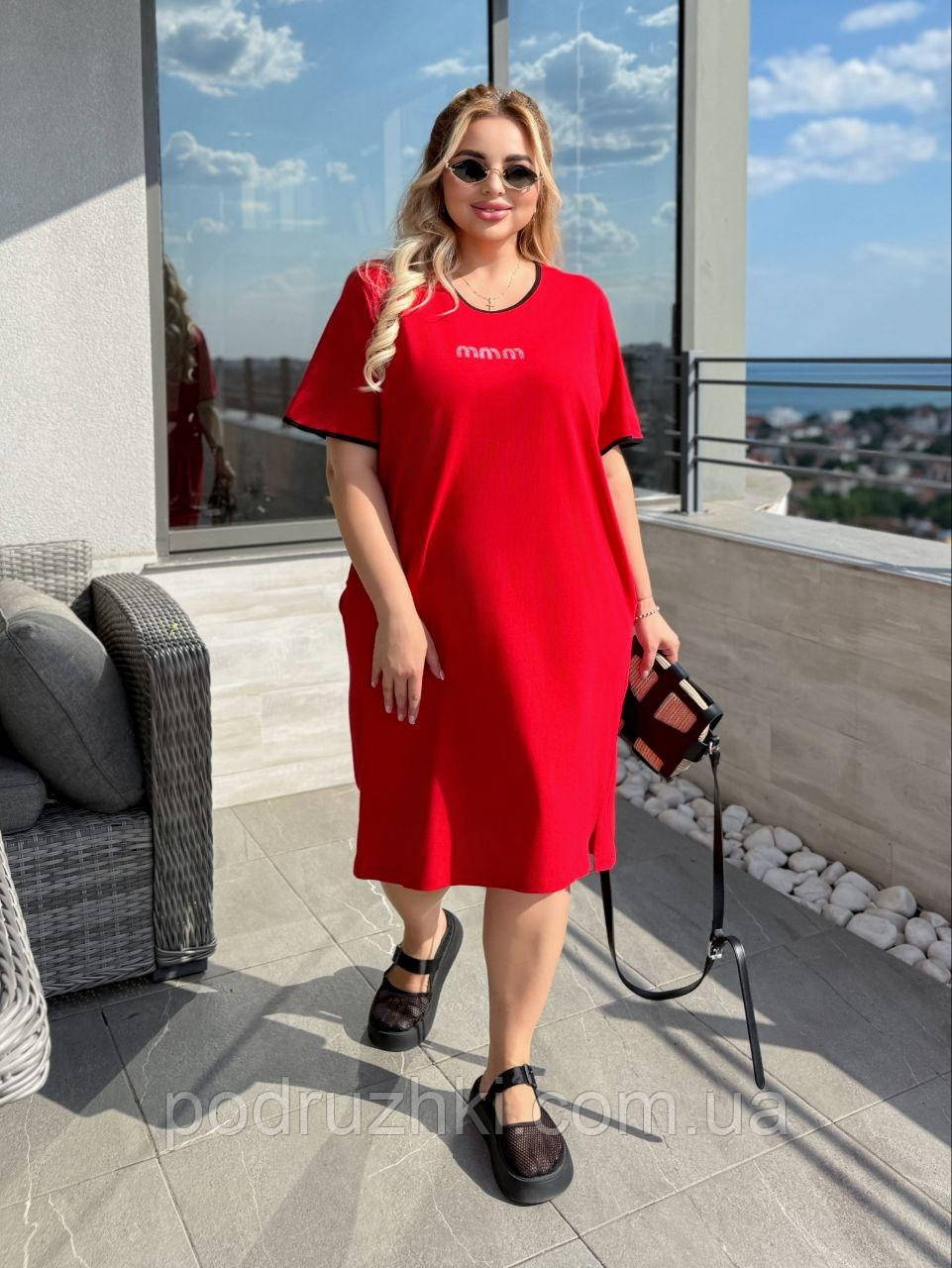 Сукня футболка вільного крою Тканина: кулір бавовна, накат стрази Розмір: 48-50, 52-54, 56-58, фото 1