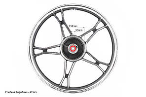 Диск передній литий 1,4-17" DELTA, чорно-сріблястий, "промені" (вісь 10мм), фото 2