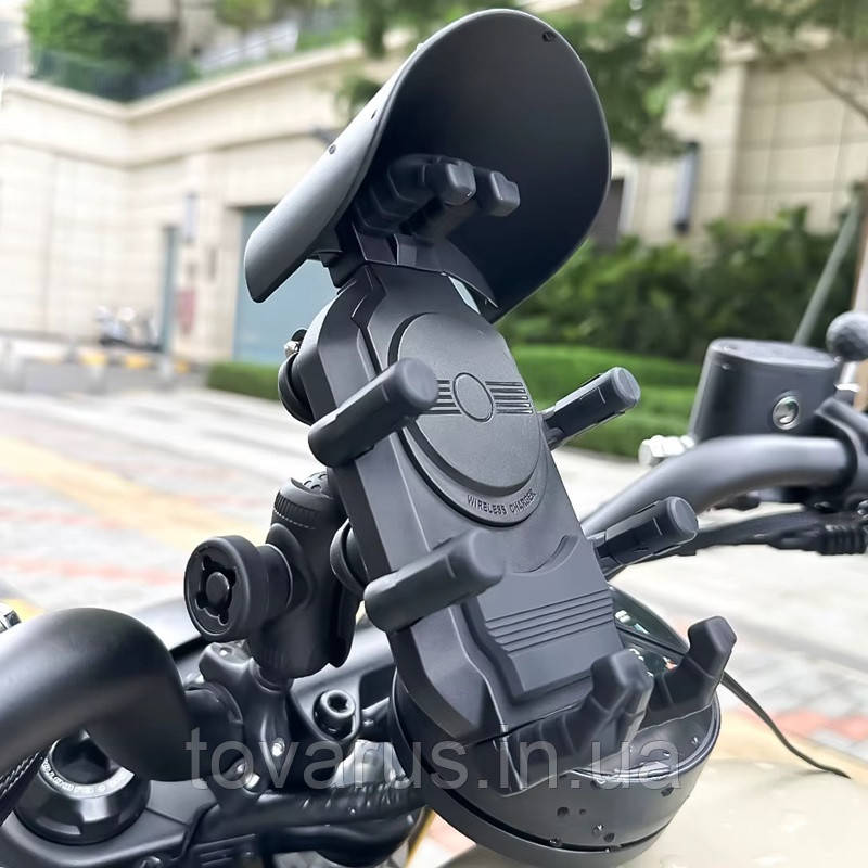 IP66 Кронштейн держатель телефона з бездротовою зарядкою 15W вольтметром для мото