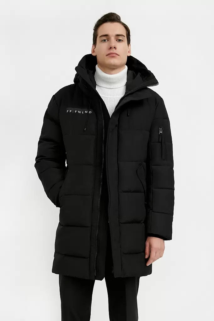 Подовжений чоловічий пуховик Finn Flare W20-61001-200 чорний S, фото 1