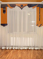 Жорсткий ламбрикен Firanka Джинс і Мішковина 2м синій з пісочним (82ж)