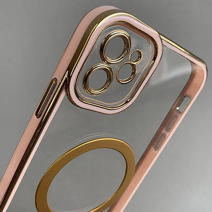 Чохол для iPhone 11 прозорий чохол з пудровою золотою рамкою з MagSafe на телефон айфон 11 q08l, фото 2