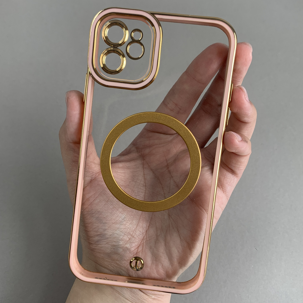 Чохол для iPhone 11 прозорий чохол з пудровою золотою рамкою з MagSafe на телефон айфон 11 q08l