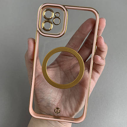 Чохол для iPhone 11 прозорий чохол з пудровою золотою рамкою з MagSafe на телефон айфон 11 q08l, фото 1
