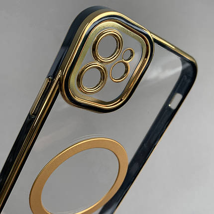 Чохол для iPhone 11 прозорий чохол із чорною золотою рамкою з MagSafe на телефон айфон 11 q08l, фото 2