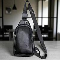 Чоловіча сумка слінг через плече чорна барсетка містка сумка чоловіча з екошкіри 30×16 см