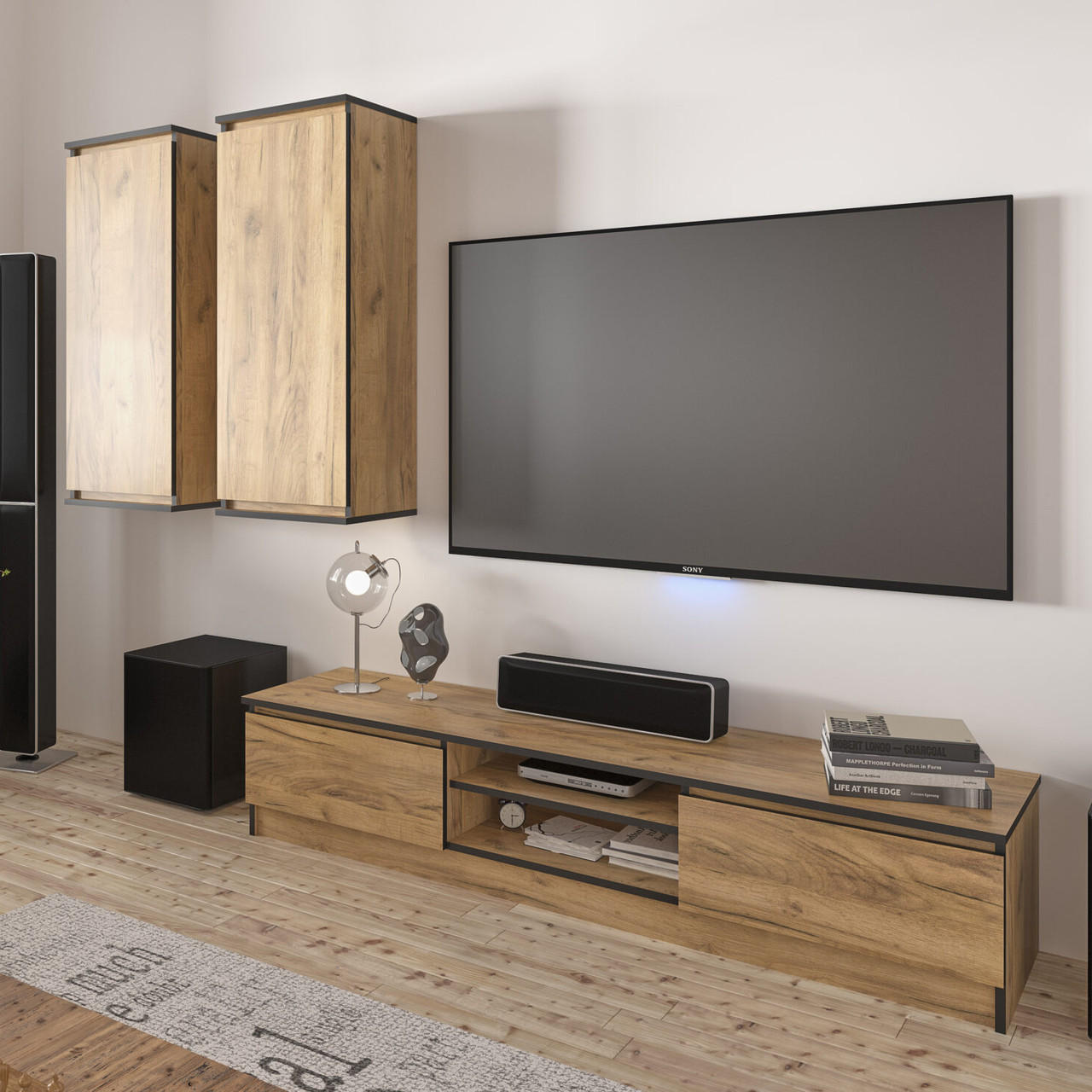 Сучасна модульна набірна тв стінка під великий телевізор у вітальню спальню зал Бруклін Мебель Сервіс