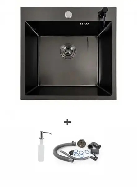 Кухонна мийка Handmade dante   50х50х22 см з нержавіючої сталі, чорна 3.0 / 1.5 мм