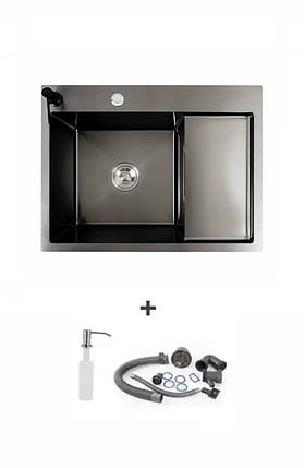 Кухонна мийка Handmade dante 65х50х23 см з нержавіючої сталі, чорний, фото 1