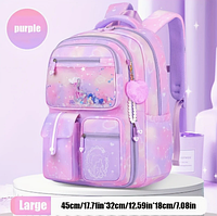 Рюкзак для школи, жіночий портфель з брелком, фіолетовий