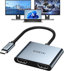 Адаптер KOZYC USB-C на два HDMI 4K. Розширювач портів розгалужувач Type C на HDMI