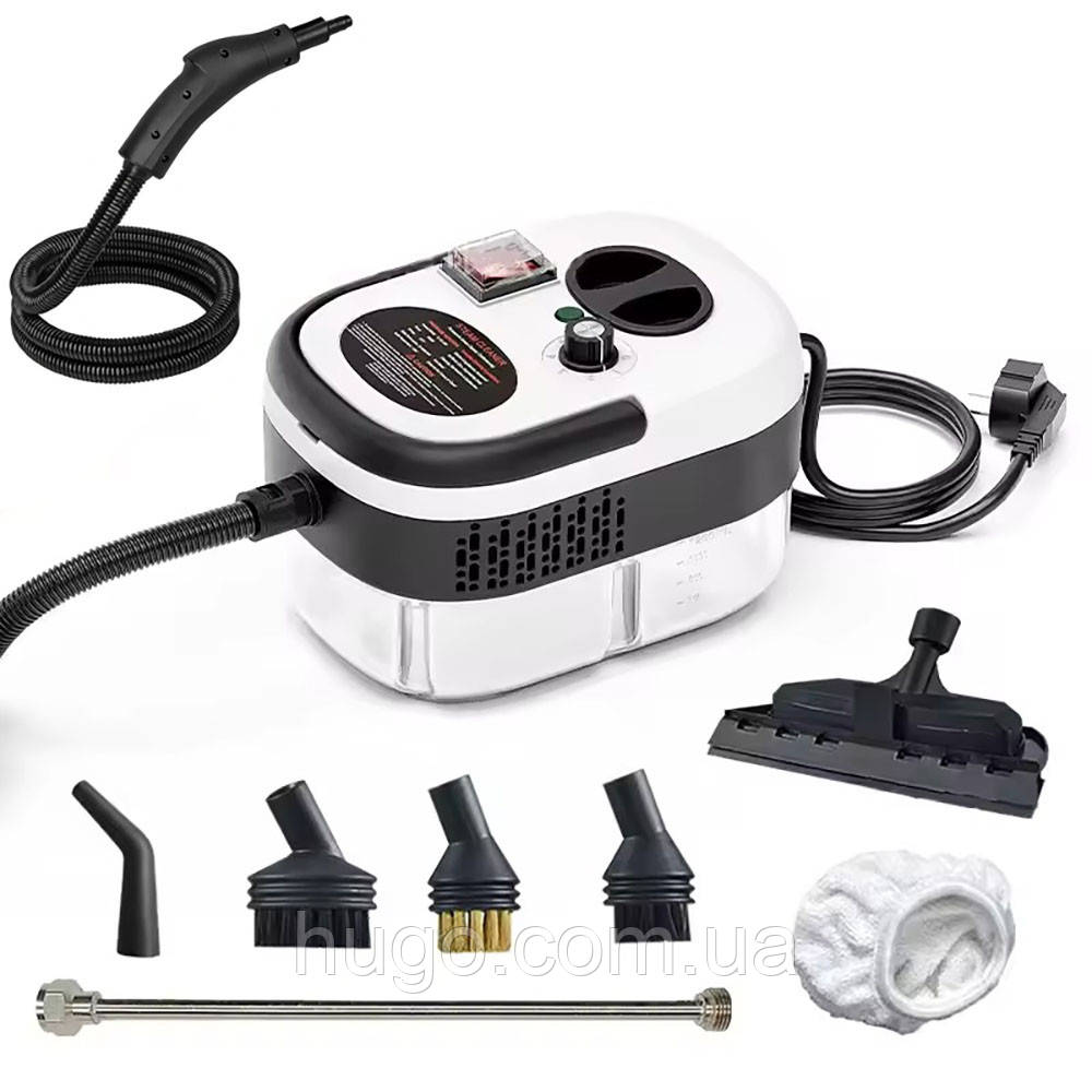 Компактний пароочисник для дому 2500Вт, 1.2л + 7 насадок / Парогенератор для прибирання / Паровий очищувач, фото 1