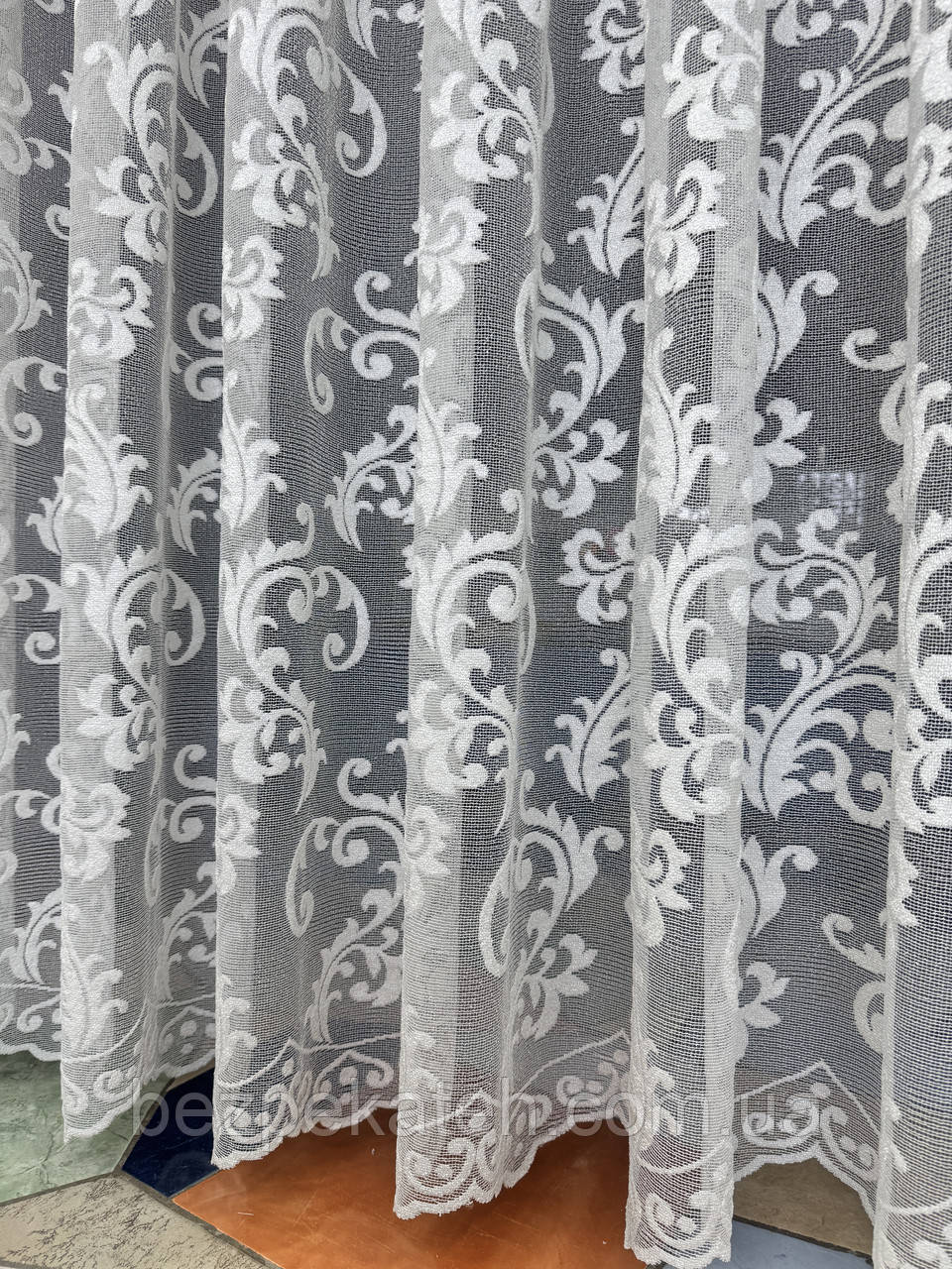 Красива тюль жакард із вензелем у зал, спальню, їдальню. Тюль завиток для зали, фото 1