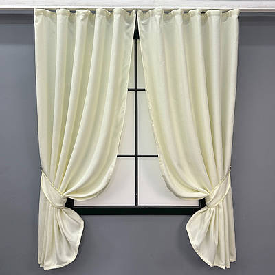 Комплект (2шт. 1,3х1,7м.) коротких штор льон-софт, колекція "Парма". Колір молочний. Код 1736ш 35-0361