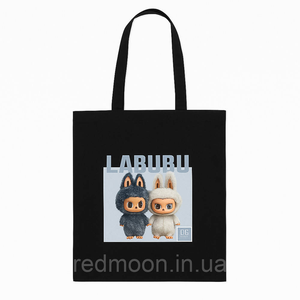 Шопер LABUBU 15л, Чорна / Еко-Сумка для шопінгу / Сумка-шопер / Дитяча сумка / Дитячий шопер Лабубу, фото 1