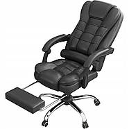 Офісне крісло Prime VIP Premium з масажною подушкою, з підніжкою Чорне комп'ютерне крісло, фото 5