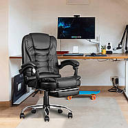 Офісне крісло Prime VIP Premium з масажною подушкою, з підніжкою Чорне комп'ютерне крісло, фото 4